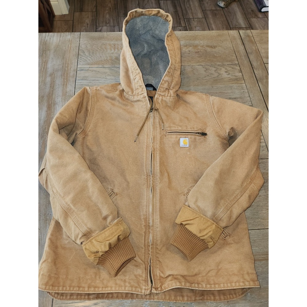 Carhartt Jacket Full-Zip Washed Duck Active Hooded Boys Tan Cotton
